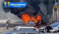 Veículo pega fogo e é completamente destruído no Lago de República em Ciudad Del Este