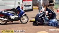 Colisão entre carro e motocicleta deixa mulher ferida no bairro Porto Seguro em Santa Helena