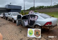 BPFRON e Policia Federal apreendem quatro carros carregados com cigarros contrabandeados em Terra Roxa BPFRON e Policia Federal apreendem quatro carros carregados com cigarros contrabandeados em Terra Roxa