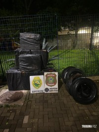 Policia Federal e Policia Militar apreende carga de cigarros e pneus contrabandeados em Foz do Iguaçu Policia Federal e Policia Militar apreende carga de cigarros e pneus contrabandeados em Foz do Iguaçu
