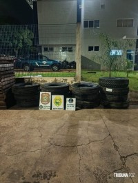 PF, PM e Marinha interceptam veículo paraguaio carregado com pneus as margens do Rio Paraná PF, PM e Marinha interceptam veículo paraguaio carregado com pneus as margens do Rio Paraná