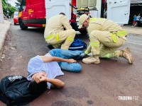 Manobra de “grau” termina em queda e deixa motociclista ferido no Bairro Três Bandeiras Manobra de “grau” termina em queda e deixa motociclista ferido no Bairro Três Bandeiras
