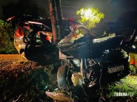 Veículo colide com arvore e deixa seis feridos e dois mortos na Av. Felipe Wandscheer Veículo colide com arvore e deixa seis feridos e dois mortos na Av. Felipe Wandscheer