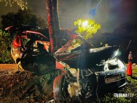 Veículo colide com arvore e deixa seis feridos e dois mortos na Av. Felipe Wandscheer Veículo colide com arvore e deixa seis feridos e dois mortos na Av. Felipe Wandscheer