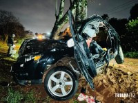 Veículo colide com arvore e deixa seis feridos e dois mortos na Av. Felipe Wandscheer Veículo colide com arvore e deixa seis feridos e dois mortos na Av. Felipe Wandscheer