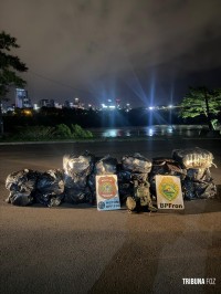 BPFRON, PF e Exército Brasileiro apreendem mais de 303,8 Kg de maconha tipo capulho em Foz do Iguaçu BPFRON, PF e Exército Brasileiro apreendem mais de 303,8 Kg de maconha tipo capulho em Foz do Iguaçu