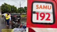Acidente entre carro e motocicleta mobiliza SAMU e PM no centro de Santa Helena Acidente entre carro e motocicleta mobiliza SAMU e PM no centro de Santa Helena