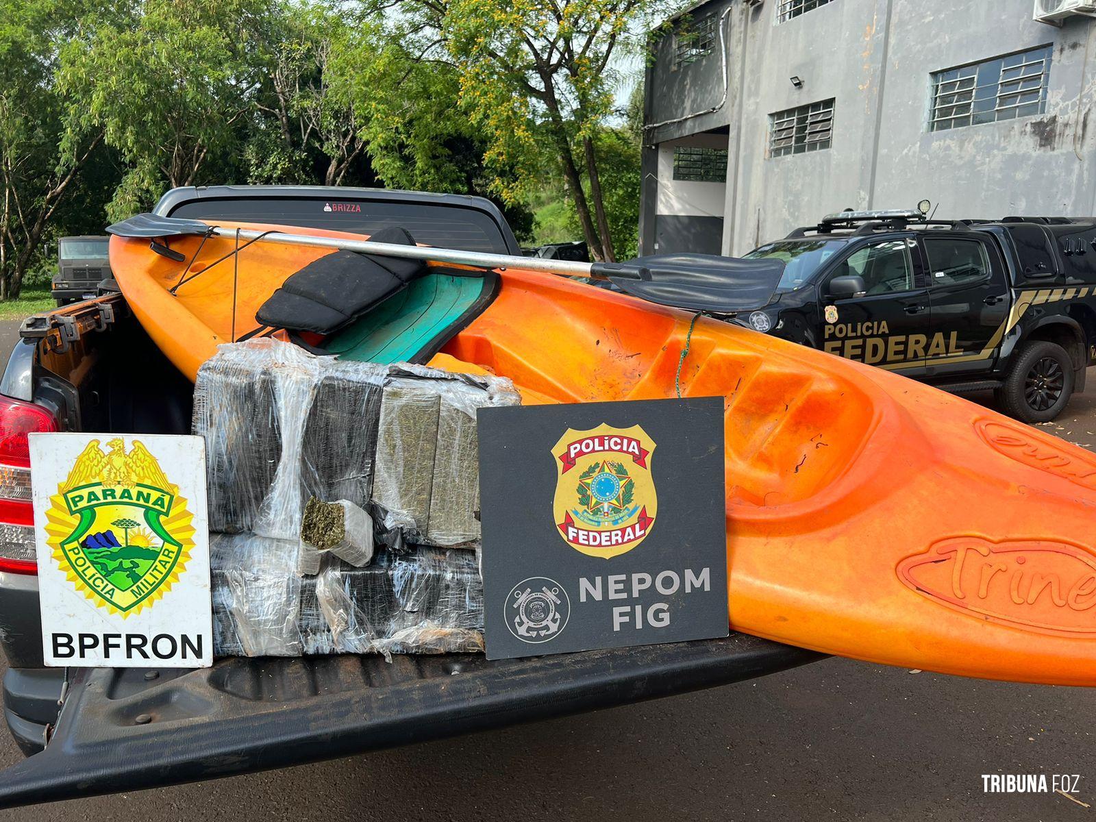 PF e BPFRON apreendem 30 Kg de maconha em caiaque no Rio Paraná