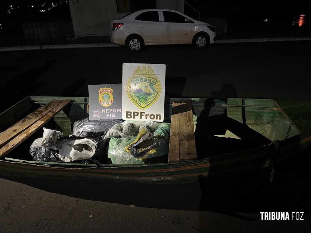 PF e BPFRON apreendem canoa com maconha em Foz do Iguaçu