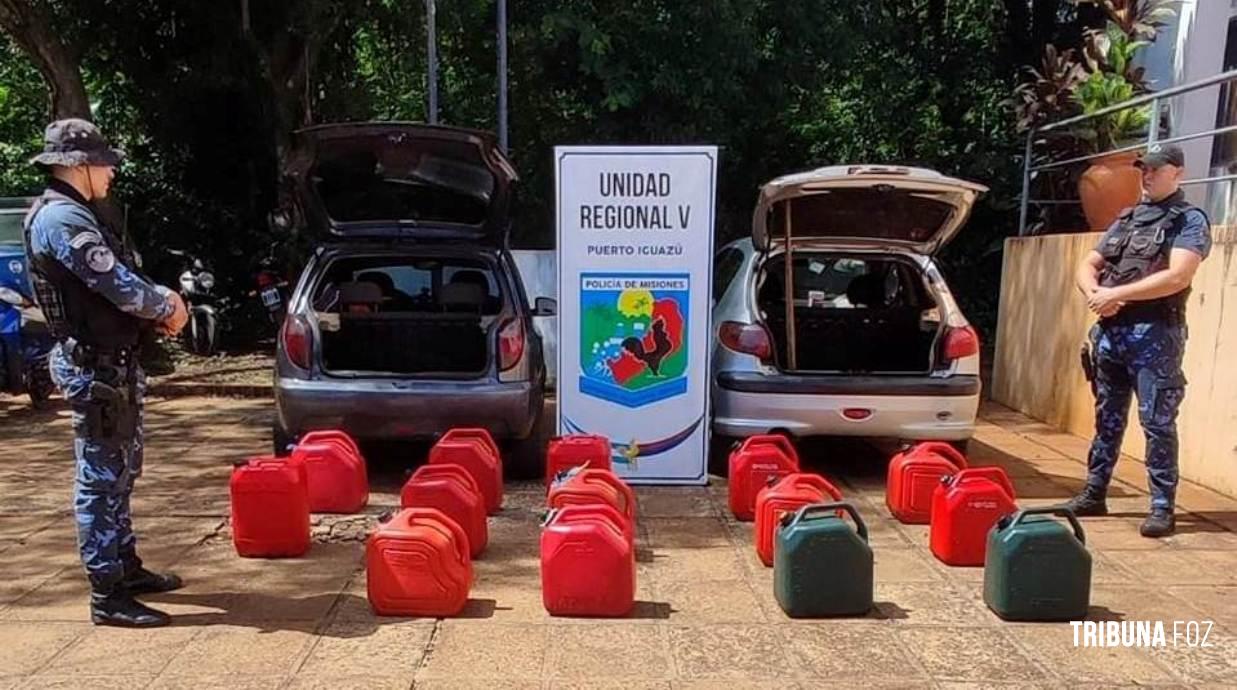 Policia apreende dois carros que transportavam 360 litros de gasolina de maneira irregular em Puerto Iguazú