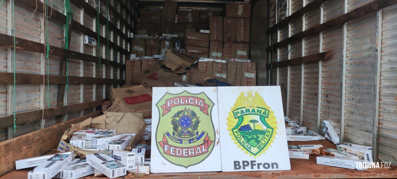 BPFRON, BOPE e PF apreendem  veículos carregados com cigarros em Mercedes