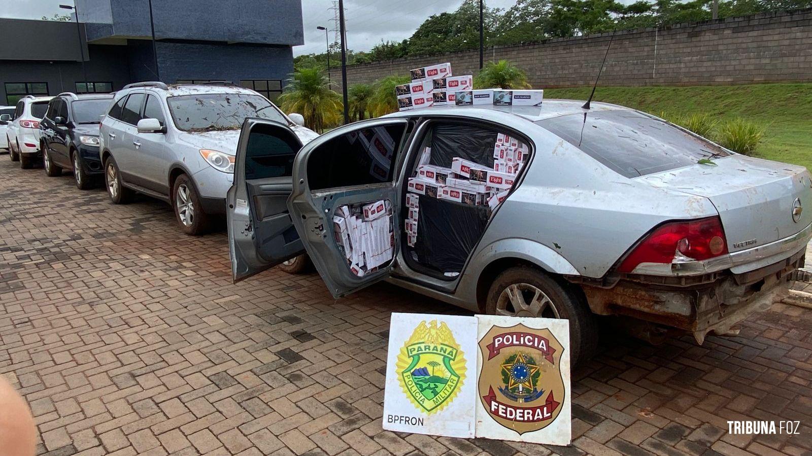 BPFRON e Policia Federal apreendem quatro carros carregados com cigarros contrabandeados em Terra Roxa