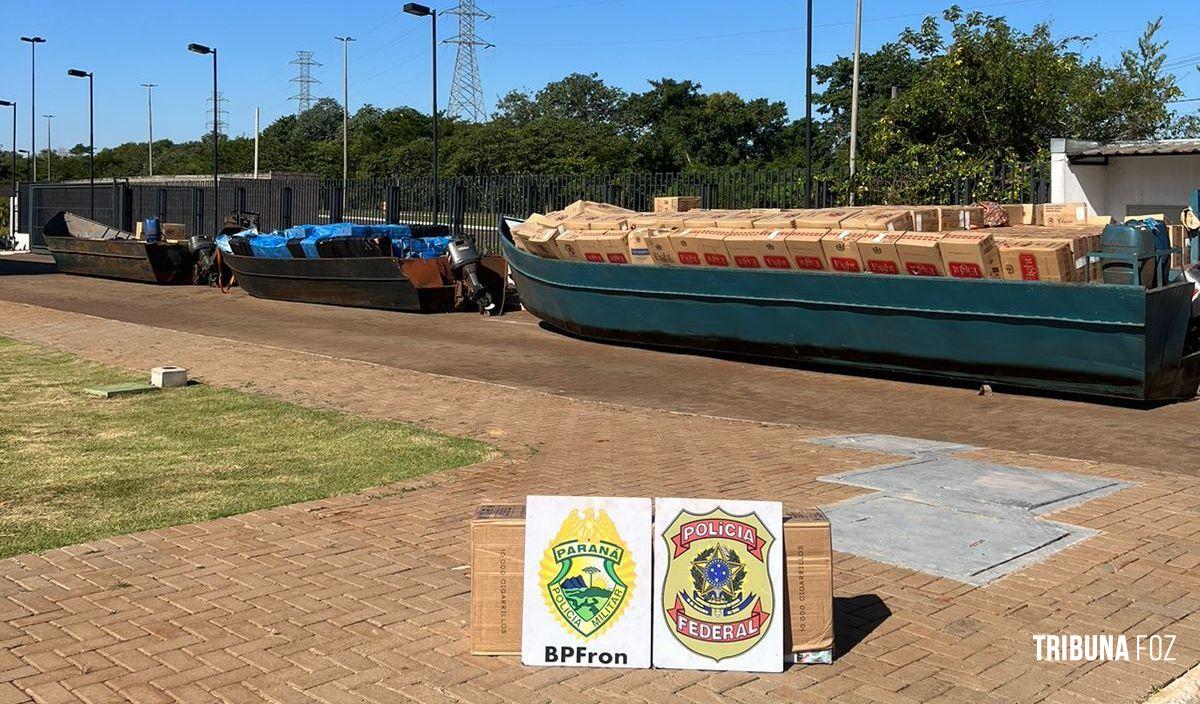 PF e BPFRON apreendem três barcos carregados com cigarros contrabandeados no Lago de Itaipu