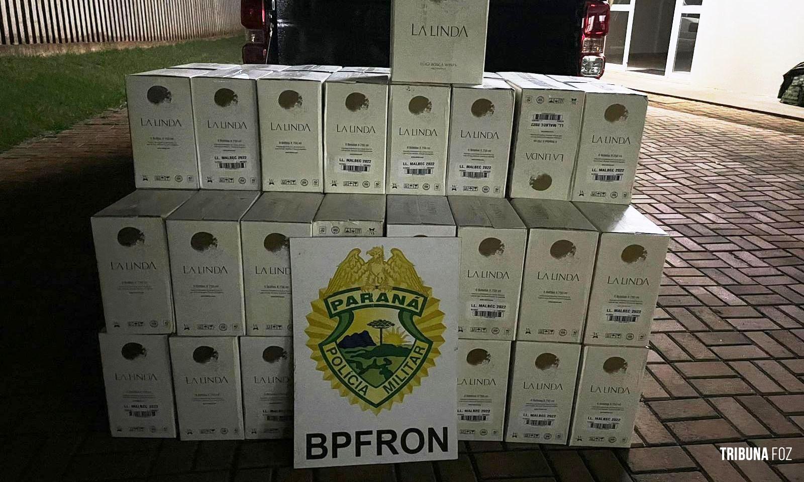 BPFRON apreende 65 caixas de vinho em Santo Antônio do Sudoeste