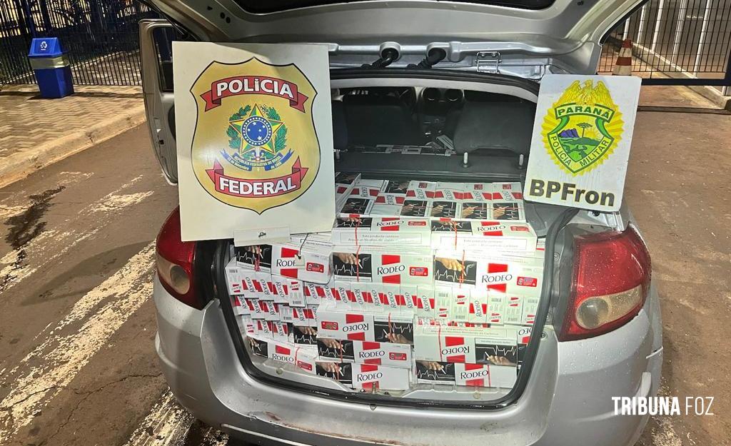 BPFron e PF apreendem 800 pacotes de cigarro em Santa Terezinha de Itaipu