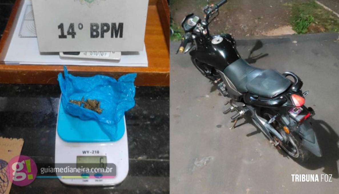 PM apreende porção de maconha e moto sem placa durante abordagem em Medianeira