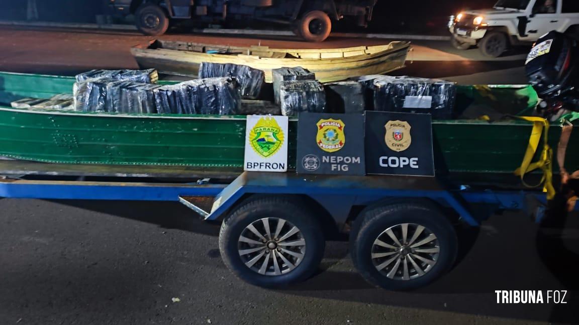 BPFRON, COPE e PF apreenderam dois barcos com 558,6 Kg de maconha no Rio Paraná