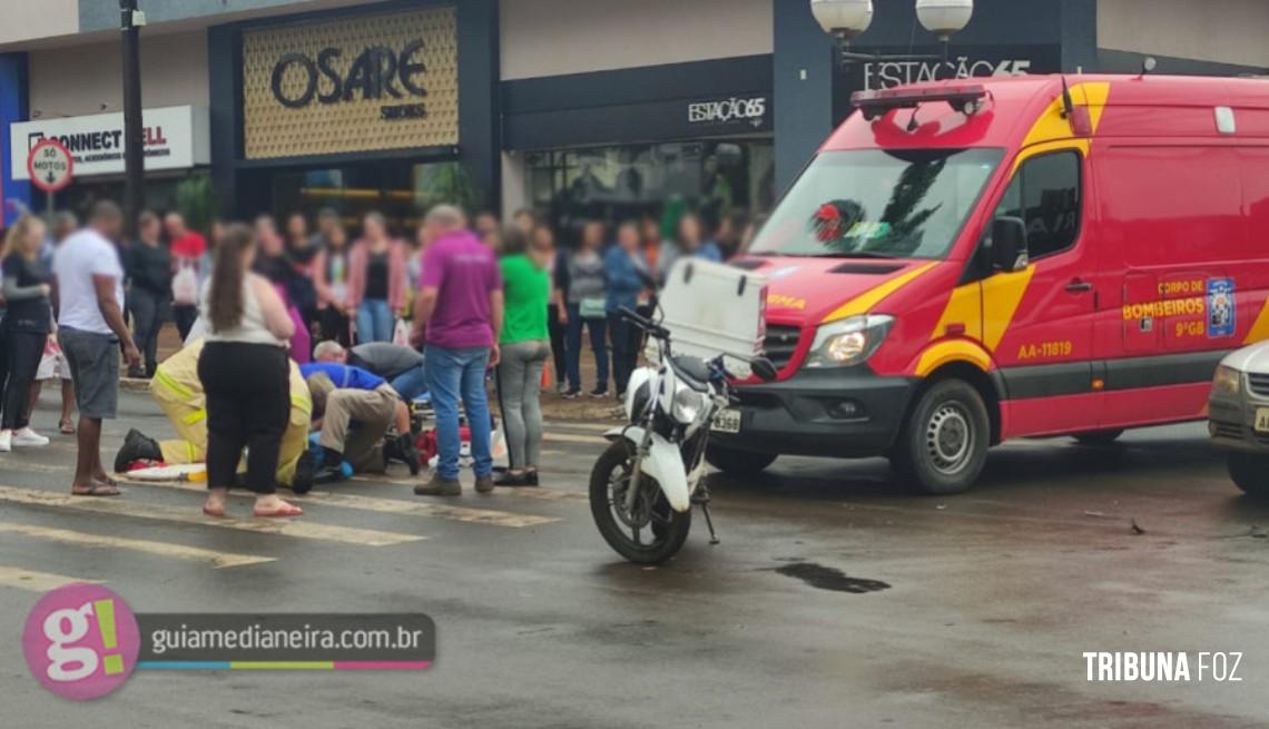 Motociclista fica ferido em acidente no centro de Medianeira