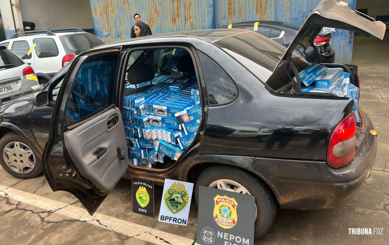 PM e PF apreendem veículo carregado com cigarros em Missal