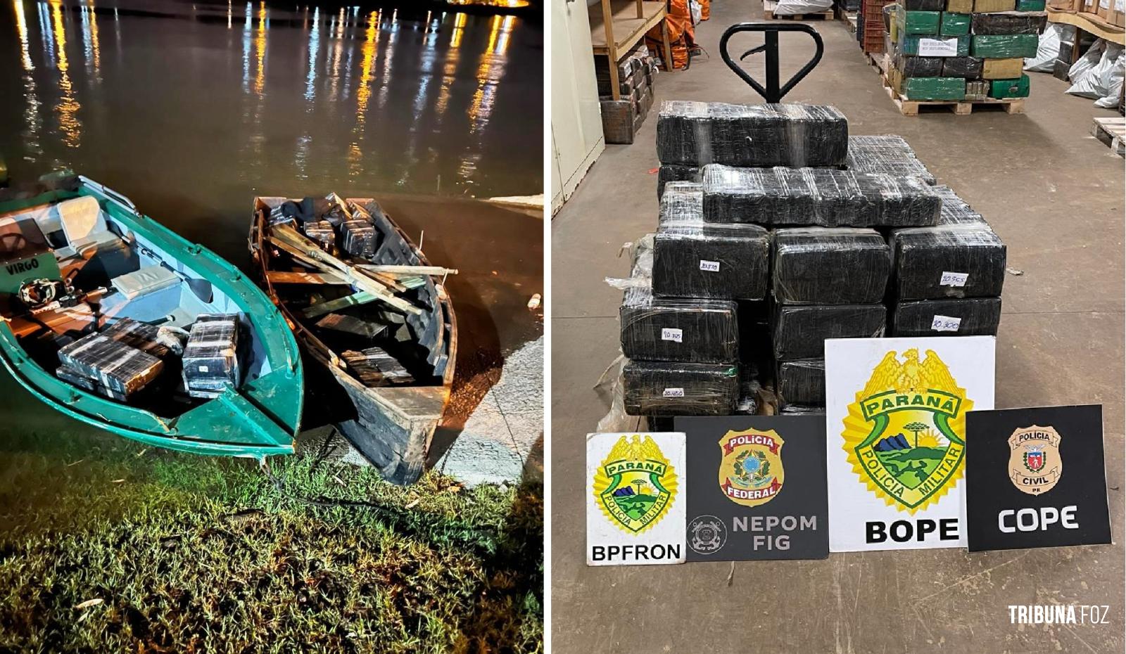 Policia Federal e forças estaduais apreendem 496,4 Kg de maconha no Rio Paraná