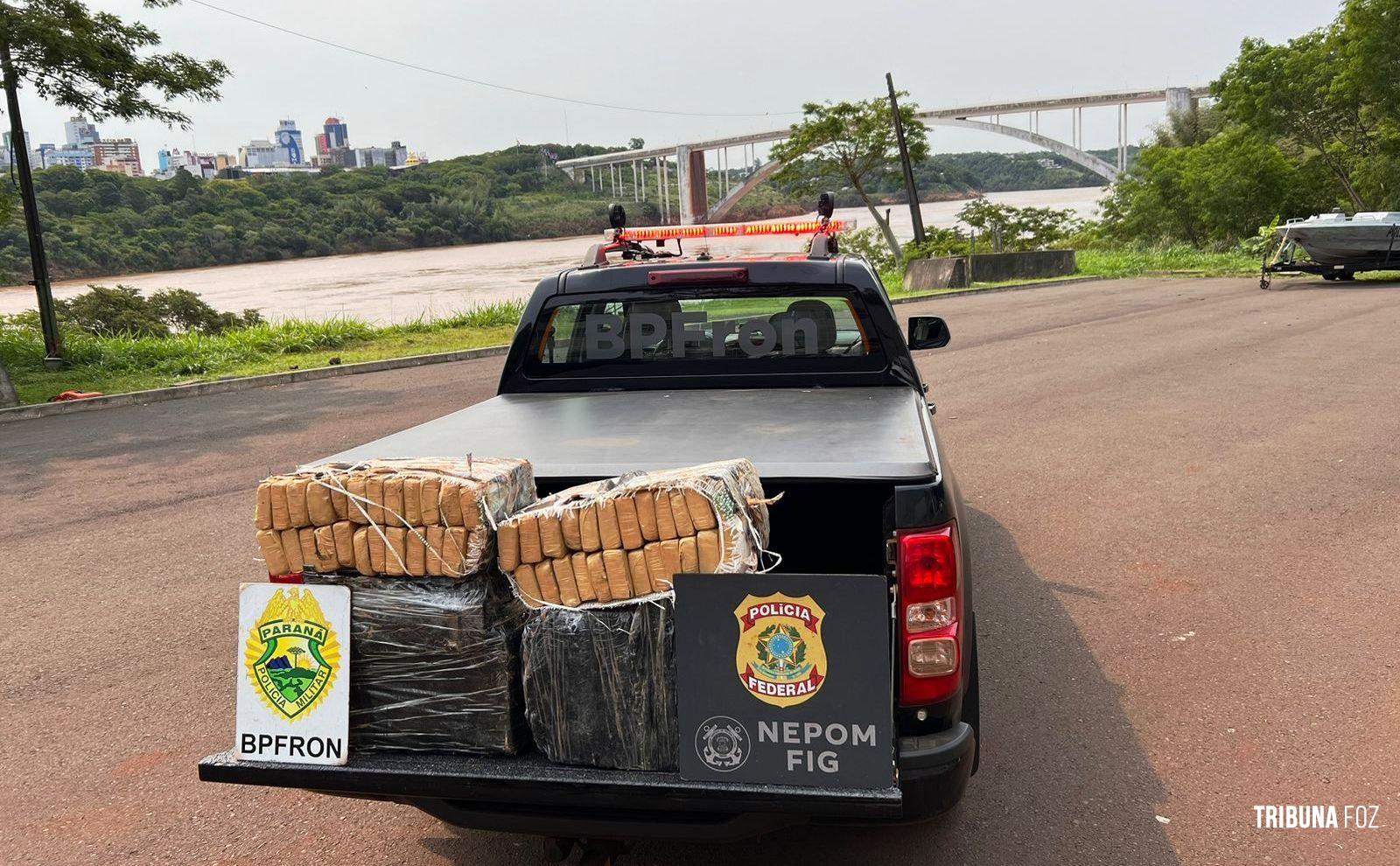 NEPOM e BPFRON apreendem 101 Kg de maconha na barranca do Rio Paraná