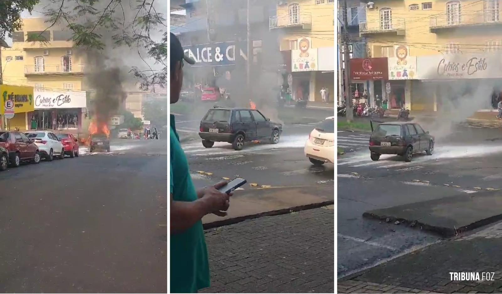 Veiculo pega fogo na Vila Portes