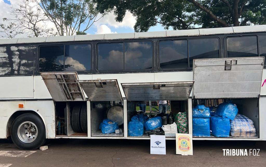 Policia Federal e Receita Federal apreendem ônibus de turismo com mercadorias descaminhadas