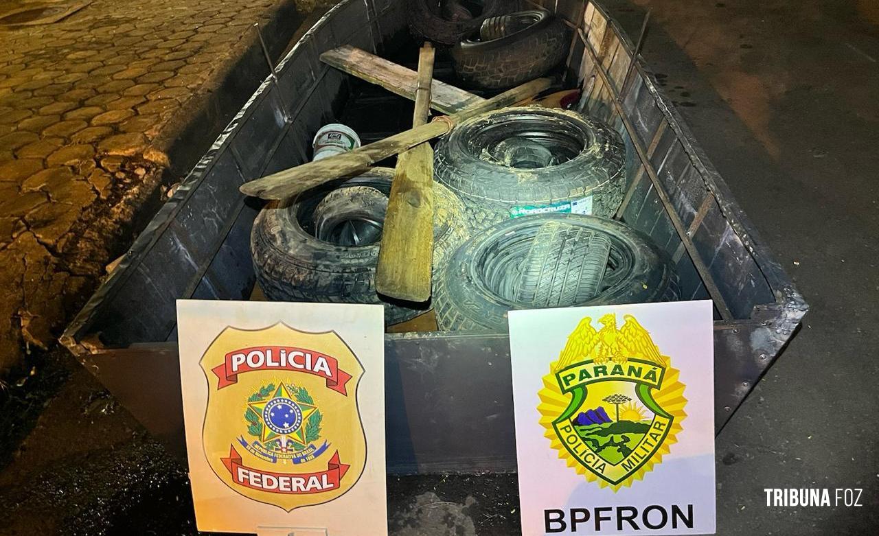 BPFRON e Polícia Federal apreendem embarcação carregada com pneus em Foz do Iguaçu