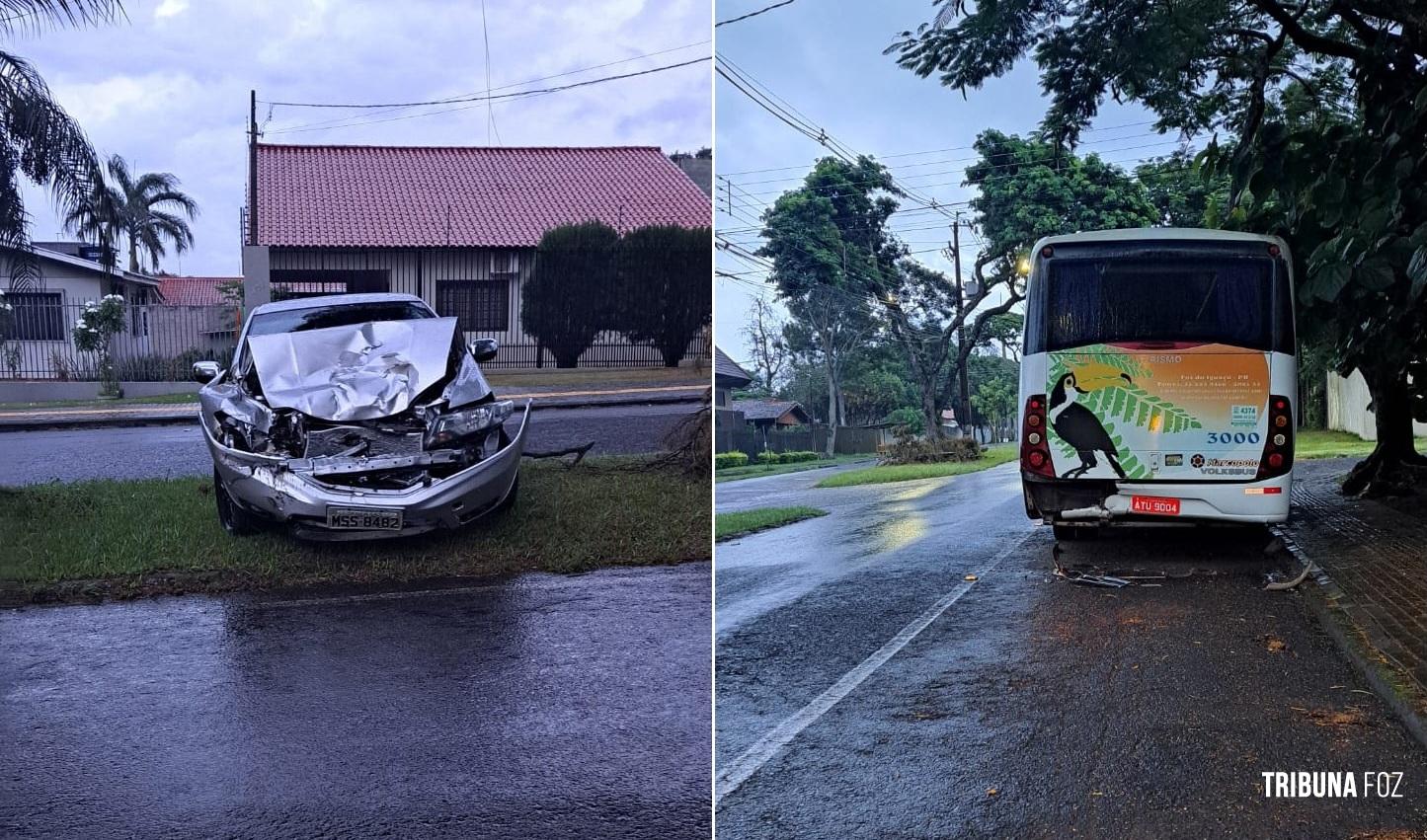 Motorista fica gravemente ferido após colidir com veículo atrás de um ônibus na Av. Javier Koelbel