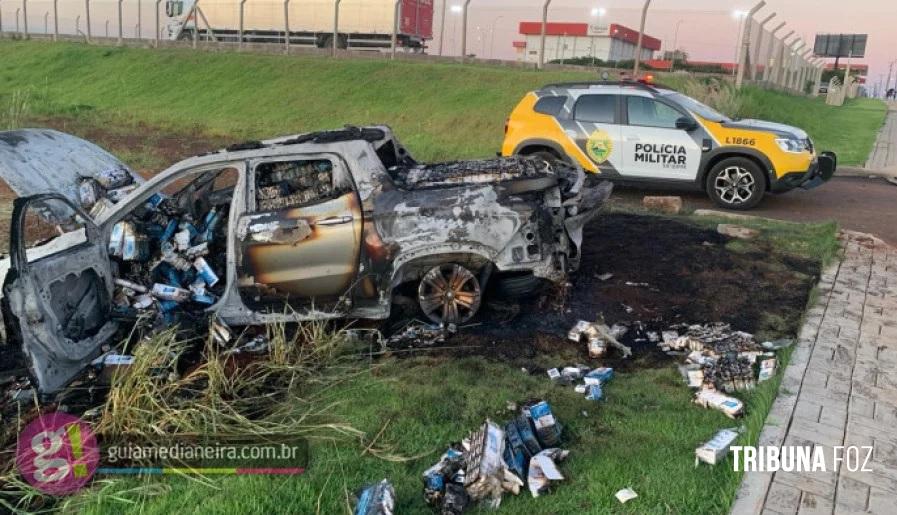 Veículo roubado pega fogo após perseguição policial em Matelândia