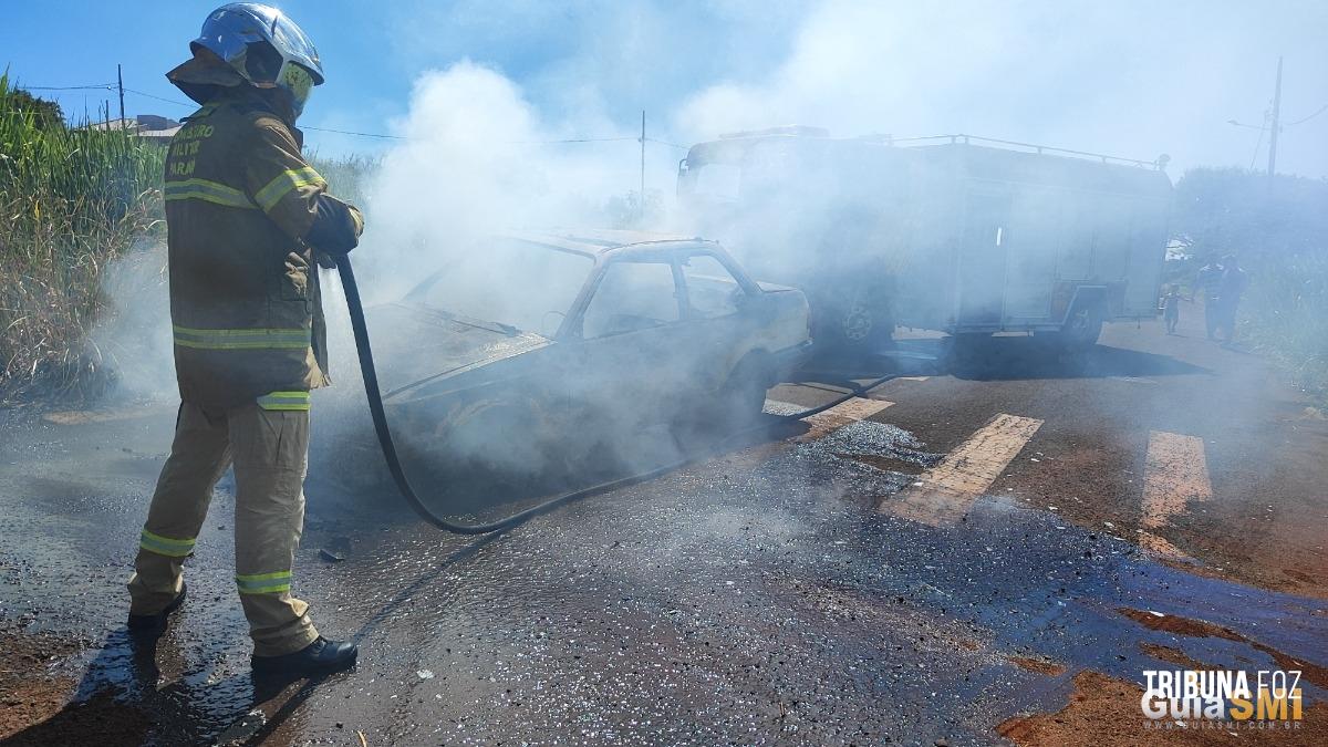 Incêndio em veículo mobiliza Corpo de Bombeiros no Bairro Santa Luzia em São Miguel do Iguaçu