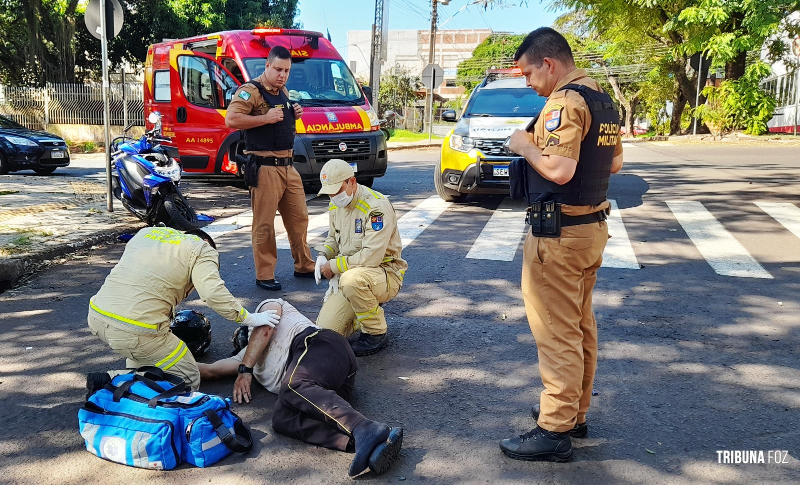 Motociclista fica gravemente ferido após colisão no cruzamento mais perigoso de Foz do Iguaçu