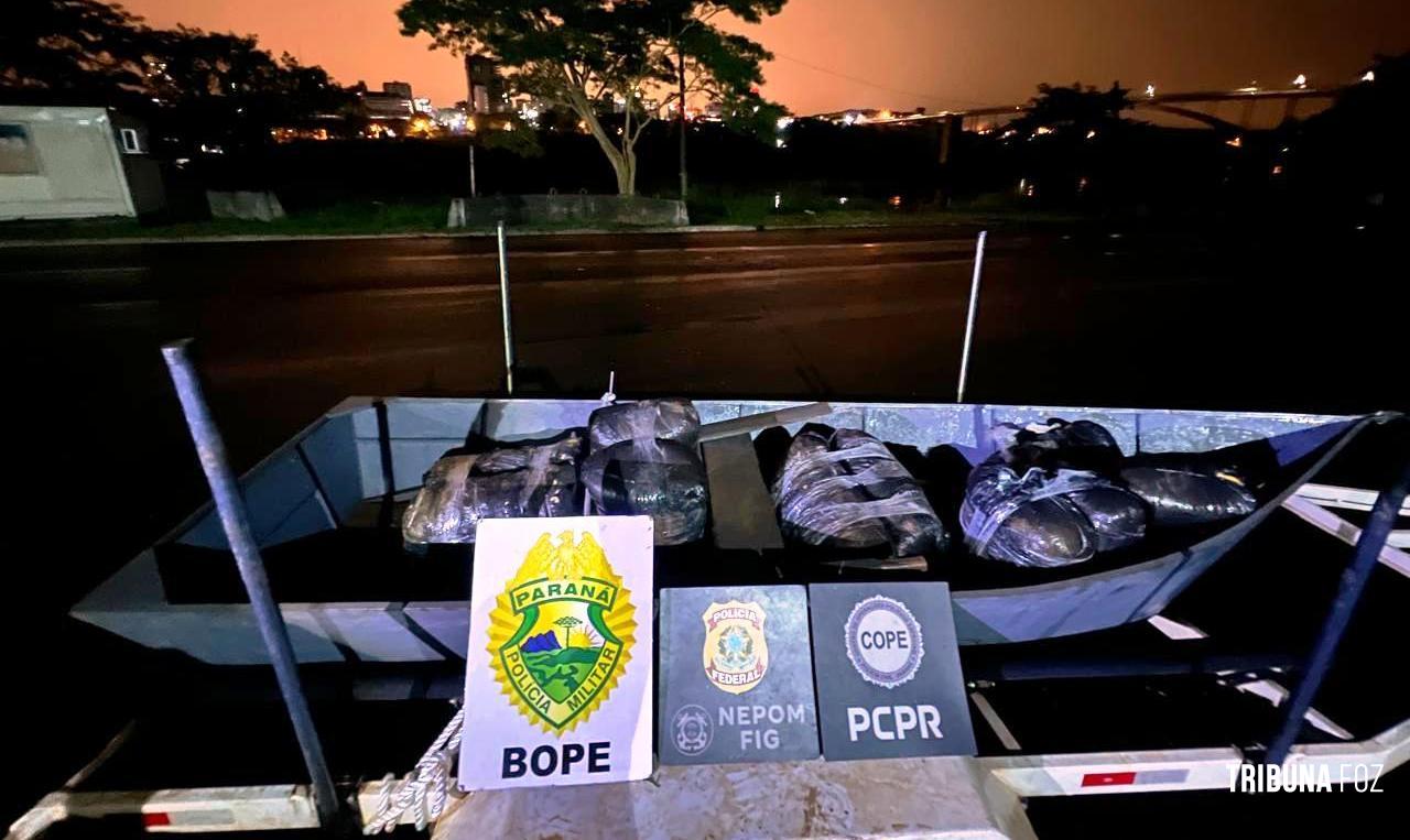 PF, PC e PM apreendem 160 Kg de maconha, tipo capulho as margens do Rio Paraná em Foz do Iguaçu