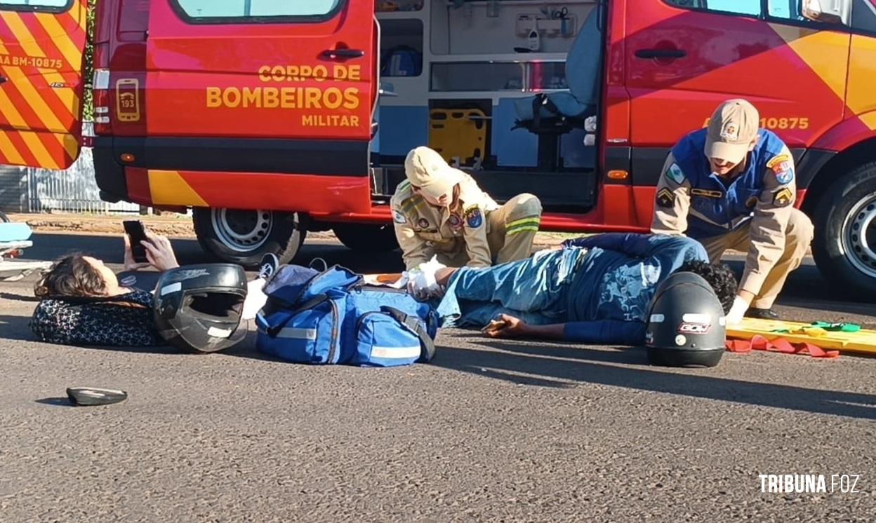 Motociclista e passageira são socorridas pelo Siate após colisão na Vila Yolanda