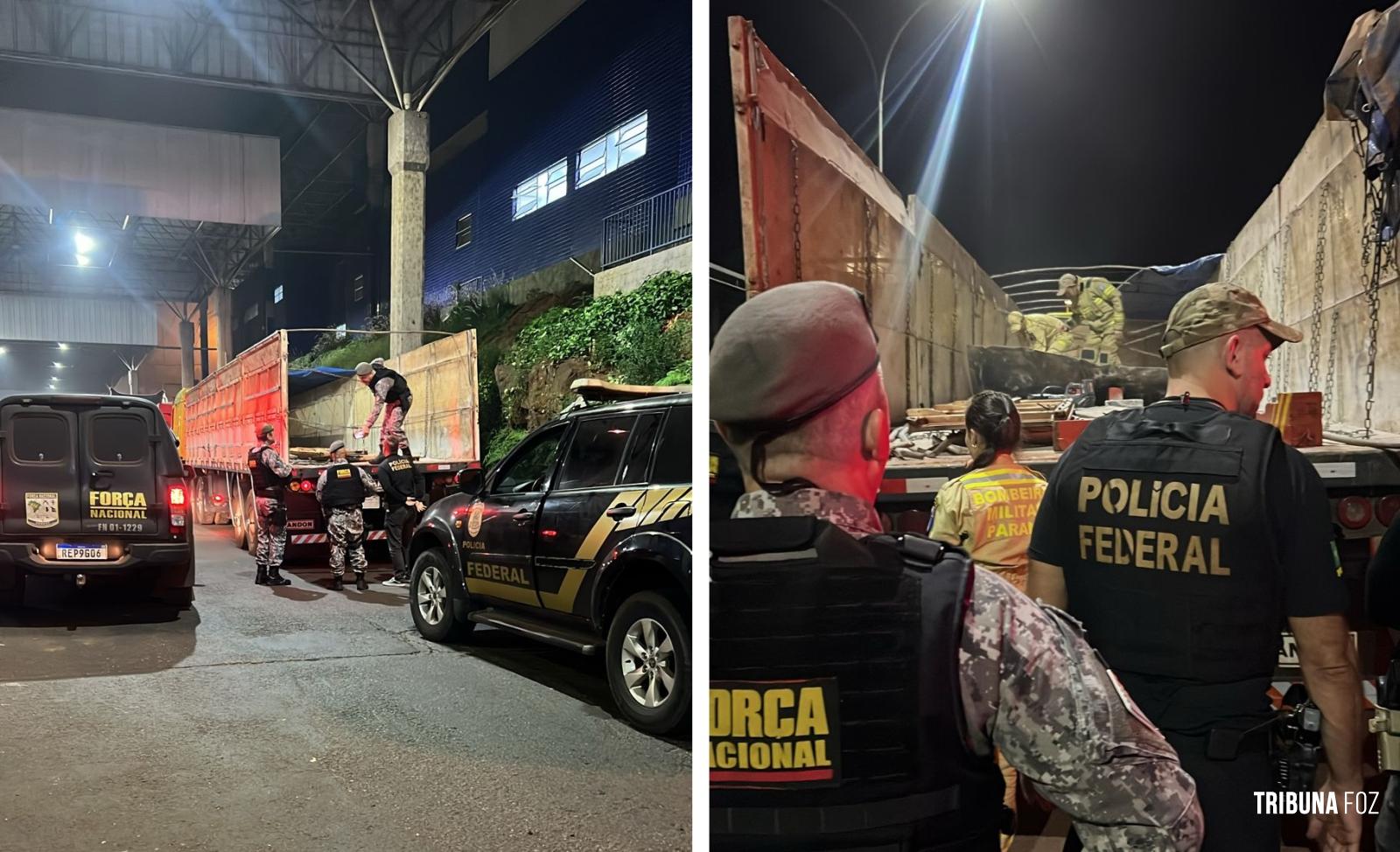 PF, RFB, FN, BOPE e BM apreendem carreta com 3,2 toneladas de maconha na Ponte da Amizade