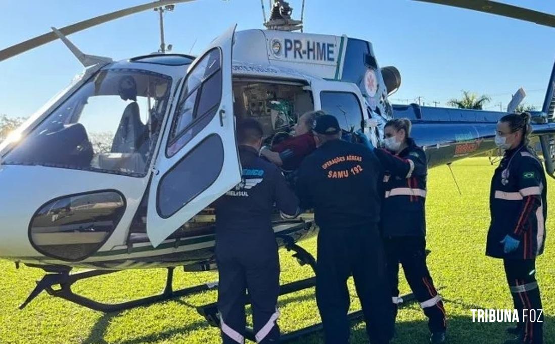 Idosa de Santa Helena é transferida de helicóptero para hospital após sofrer infarto