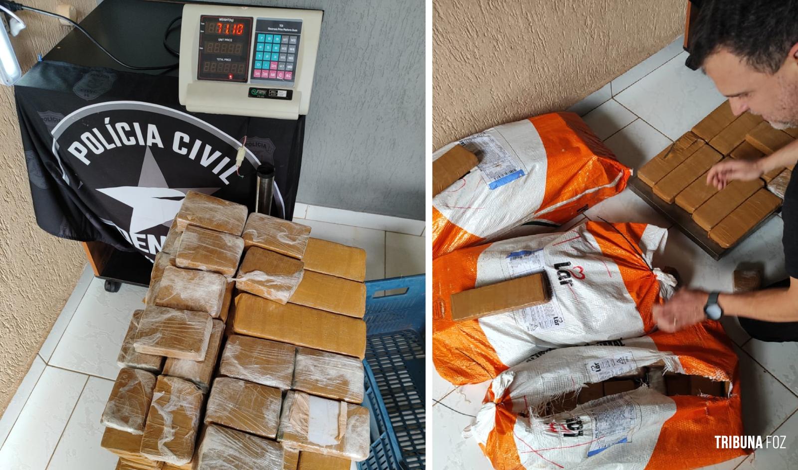 Polícia Civil e Polícia Rodoviária Federal apreendem 71 Kg de maconha