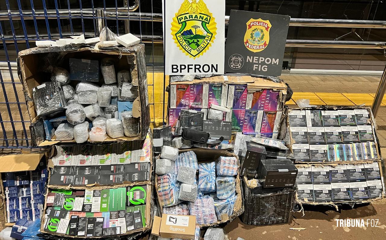 Policia Federal e BPFRON apreendem veículo com volumes de mercadorias contrabandeadas