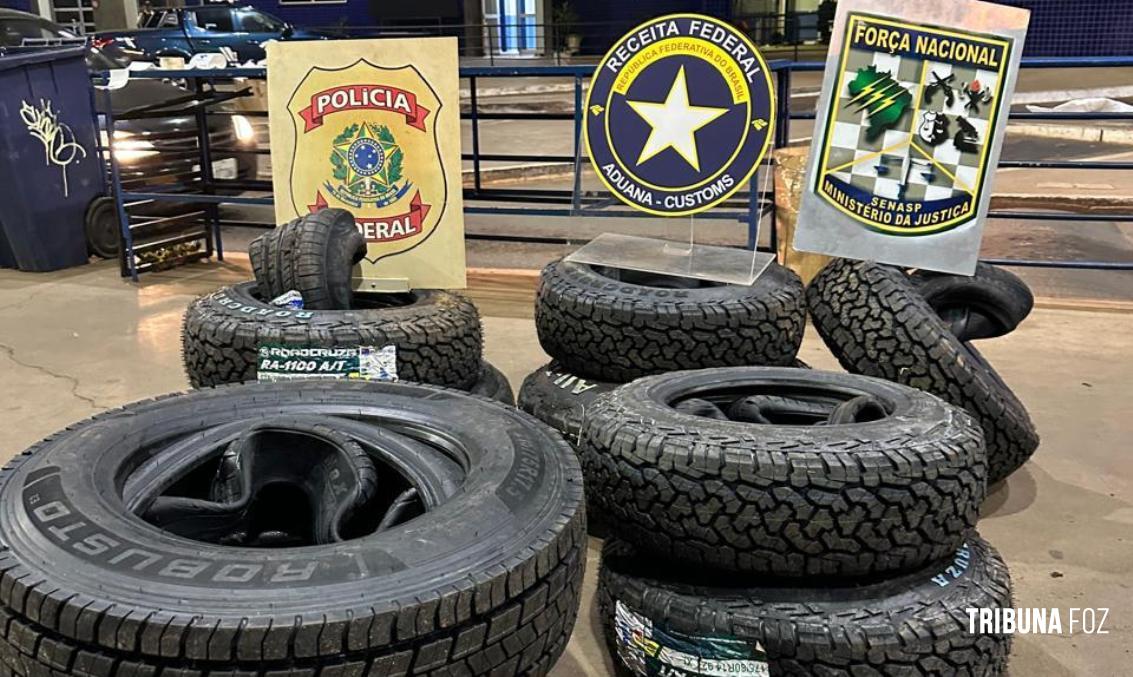 Policia Federal e Força Nacional prendem paraguaio com pneus contrabandeando na Ponte da Amizade