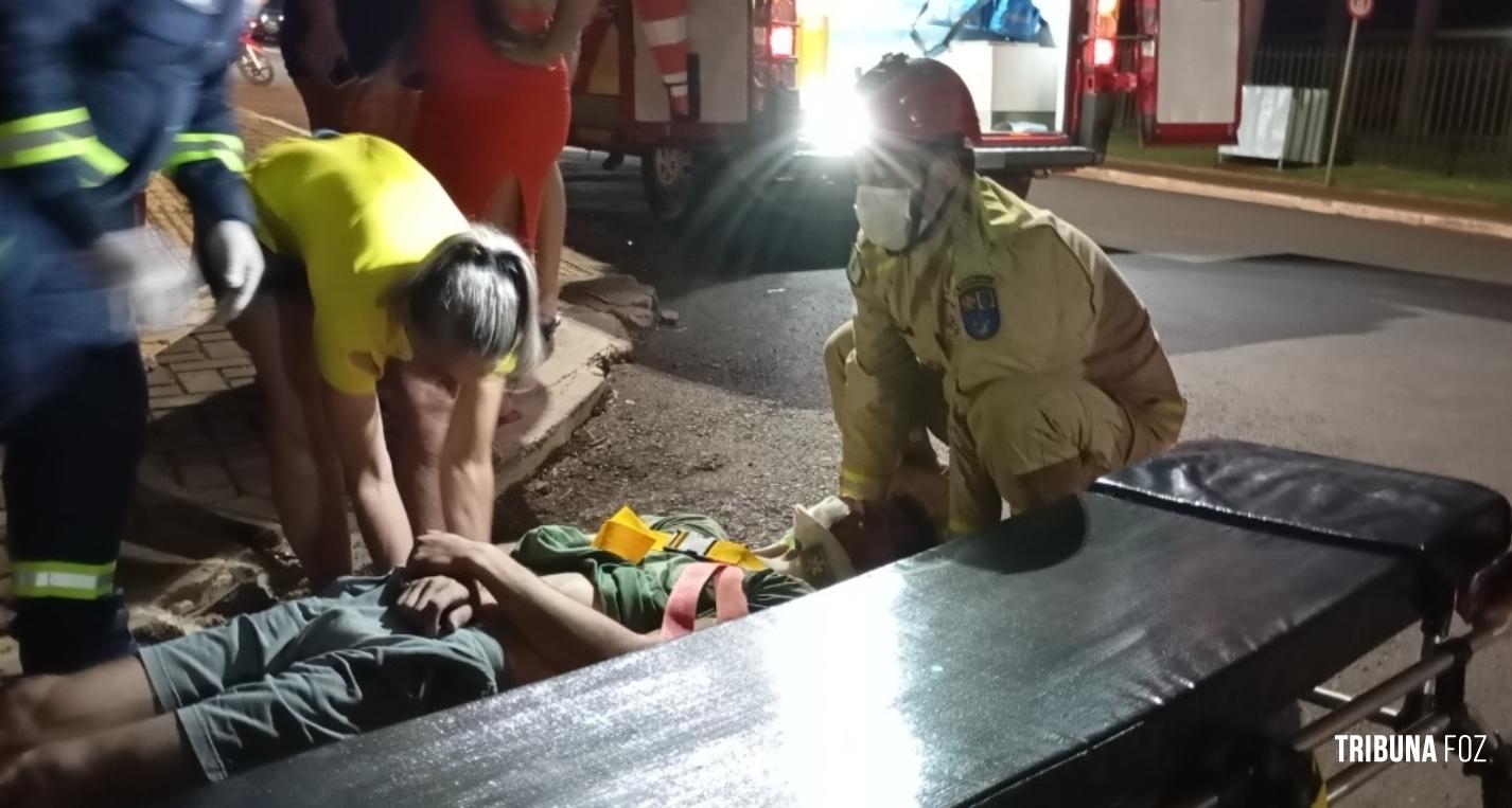 Acidente entre carro e moto deixa um motociclista ferido em São Miguel do Iguaçu