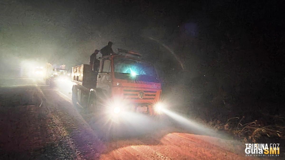 Incêndio na Linha Piazza mobiliza Corpo de Bombeiros, Defesa Civil e voluntários em São Miguel do Iguaçu