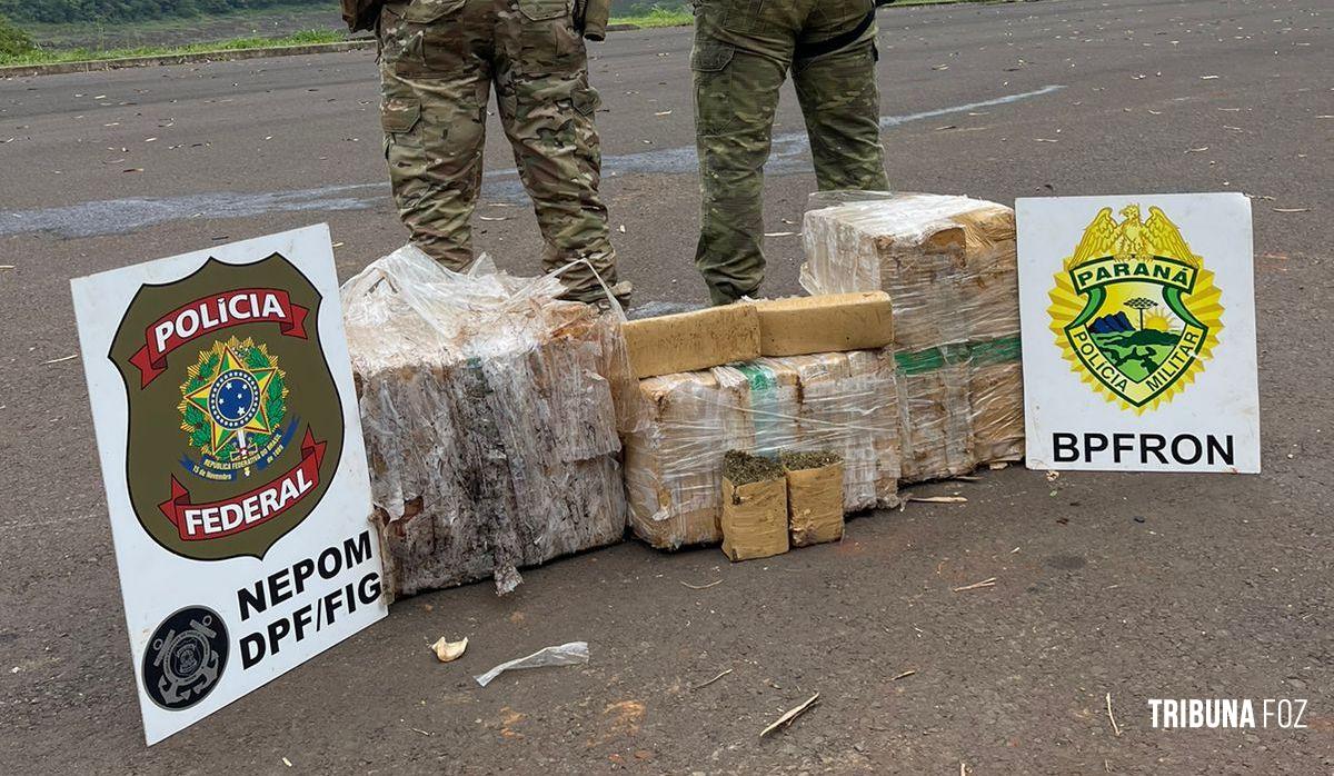 Policia Federal e a Policia Militar apreendem 102 Kg de maconha no rio Paraná em Foz do Iguaçu