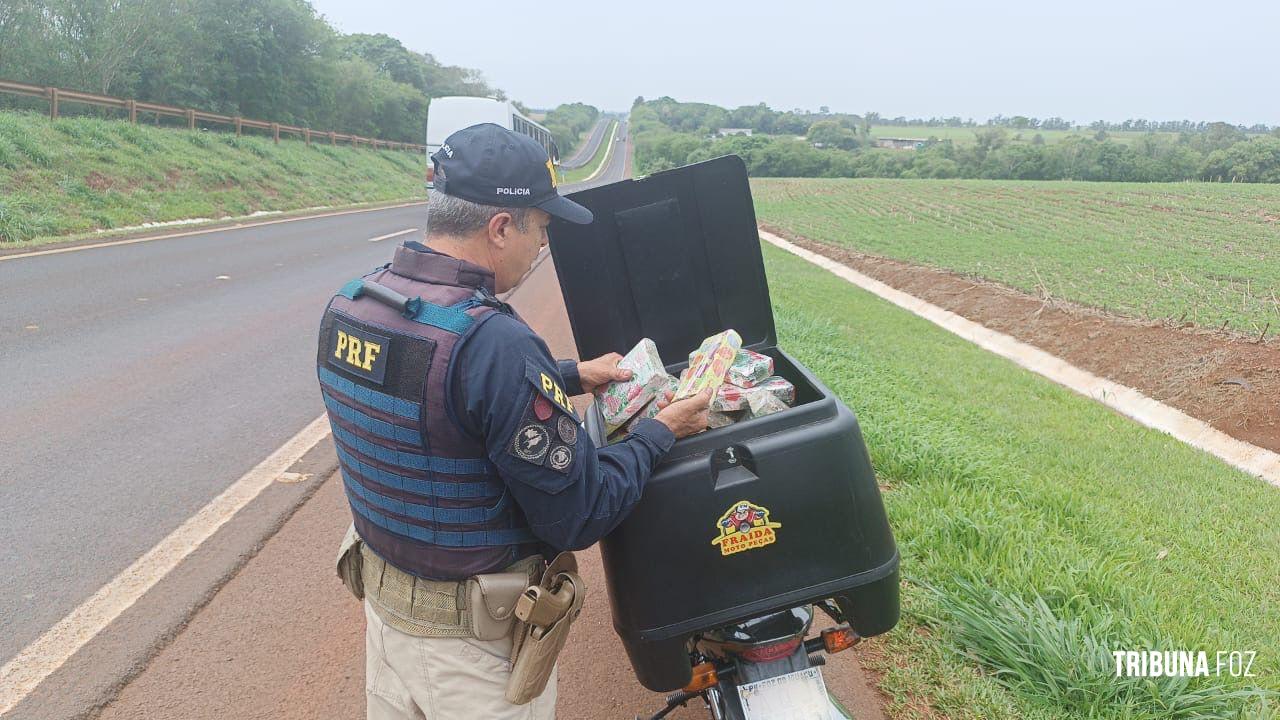 PRF prende motoboy que carregava 60 quilos de maconha em São Miguel do Iguaçu