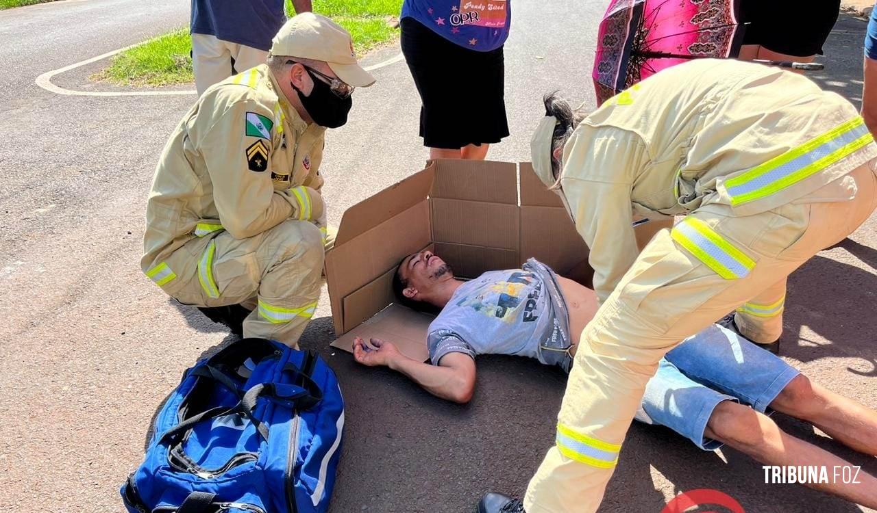 Acidente de moto deixa duas pessoas feridas no Bairro Cidade Nova em Foz do Iguaçu 