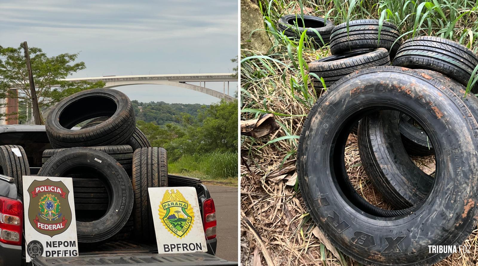 PF e PM apreendem embarcação com pneus contrabandeados em Foz do Iguaçu