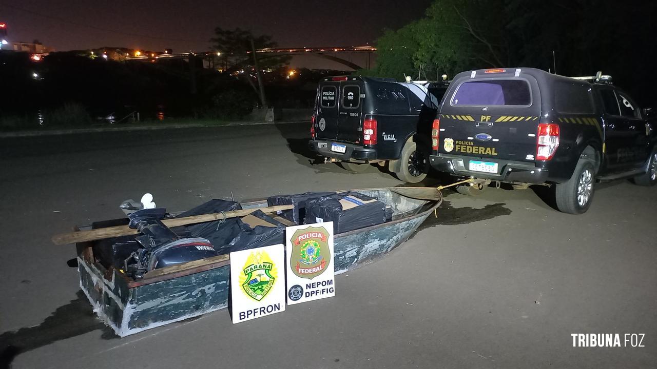 Policia Federal e Policia Militar apreendem embarcação com cigarros contrabandeados no rio Paraná Policia Federal e Policia Militar apreendem embarcação com cigarros contrabandeados no rio Paraná