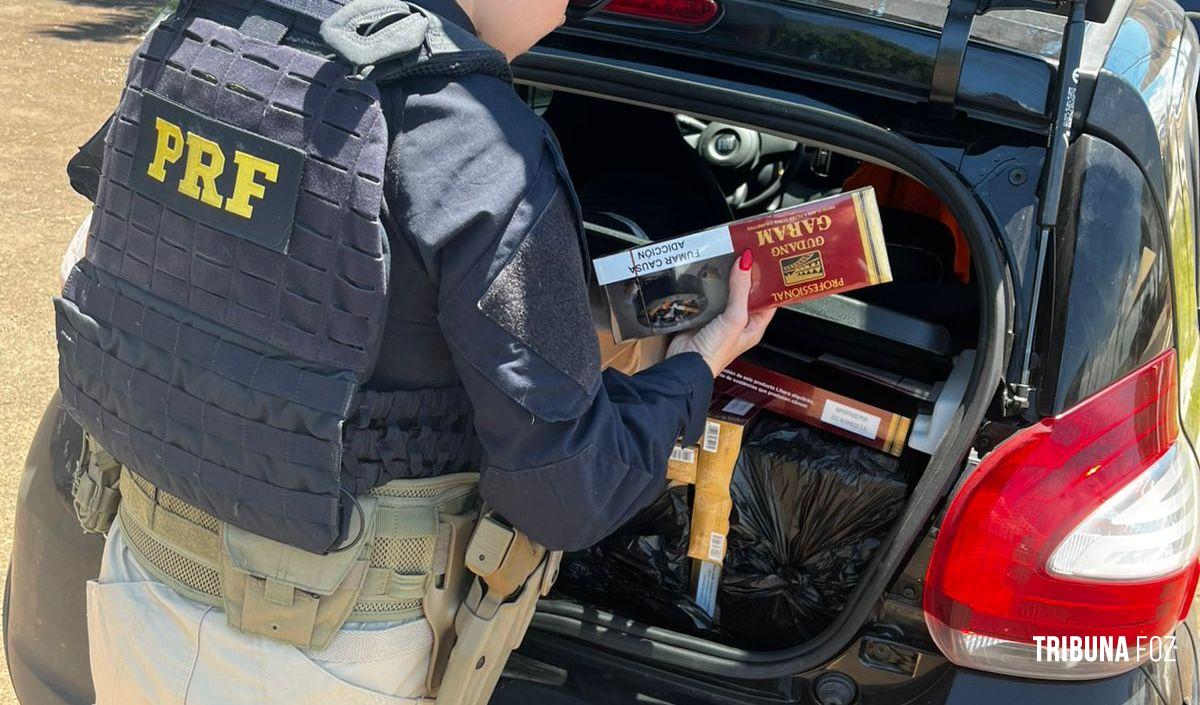 PRF apreende carro com cigarros de luxo contrabandeados em Santa Terezinha de Itaipu PRF apreende carro com cigarros de luxo contrabandeados em Santa Terezinha de Itaipu