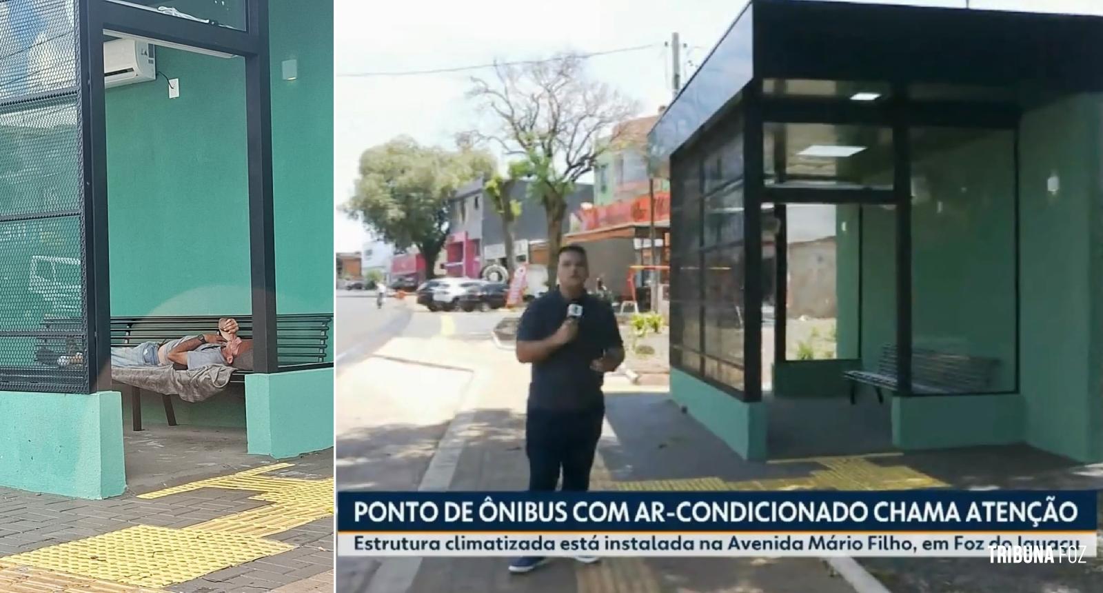 "Bêbado" é flagrando deitado no ponto de ônibus com ar-condicionado bebendo um "corote" na Av. Mario Filho