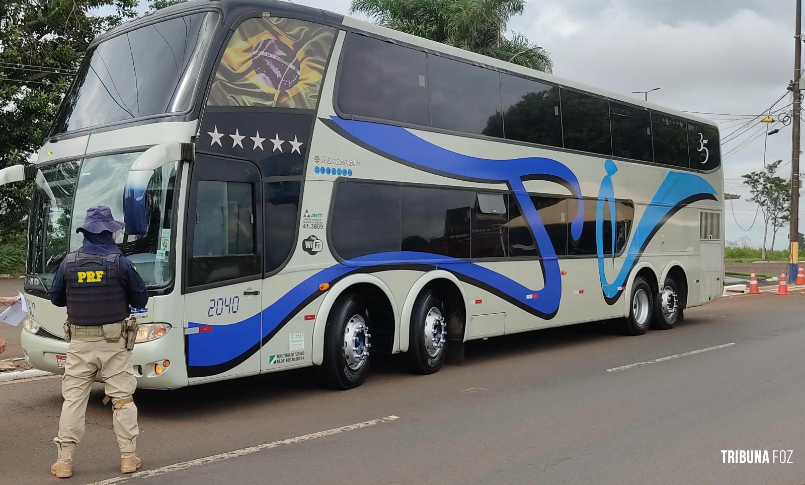 PRF retém ônibus fretado com mais de 50 passageiros argentinos próximo à tríplice fronteira PRF retém ônibus fretado com mais de 50 passageiros argentinos próximo à tríplice fronteira