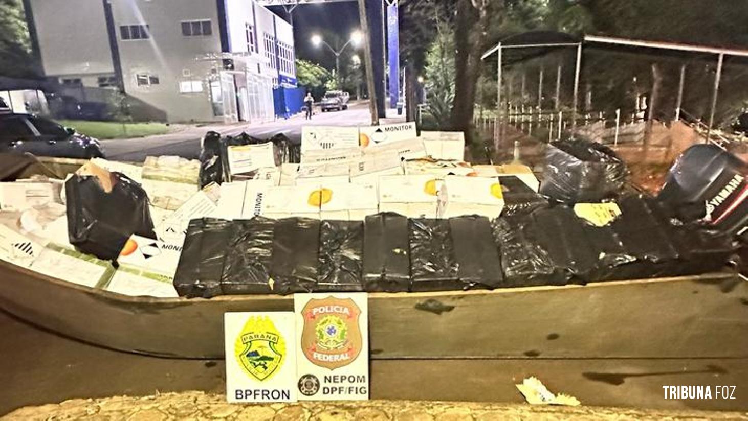 BPFRON e PF apreendem embarcação carregada com 500 Kg de inseticida, 2.500 pacotes de cigarros e 8 volumes de cigarros eletrônicos em STI